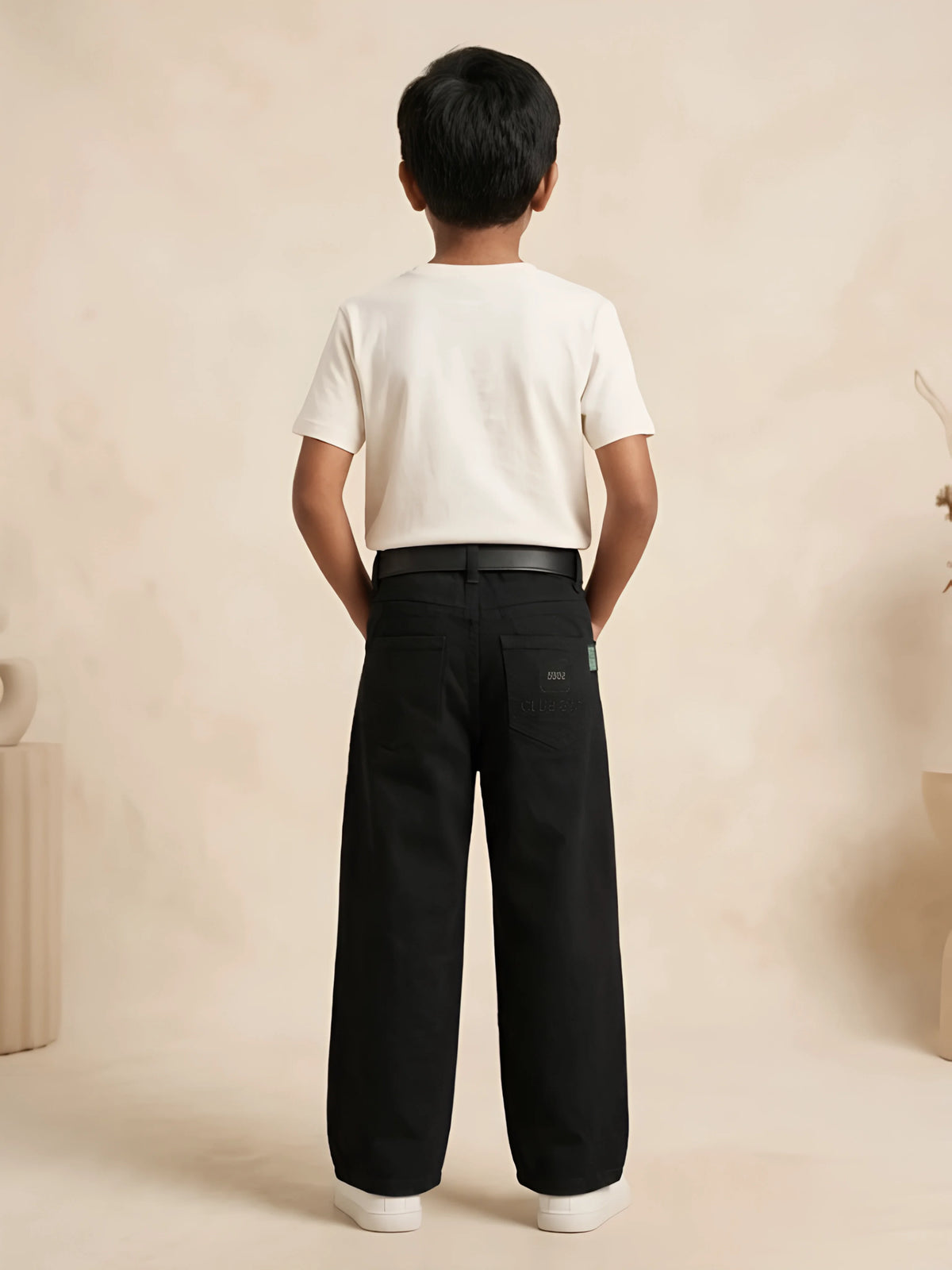 Boys Black Relaxed Fit Casual Trousers