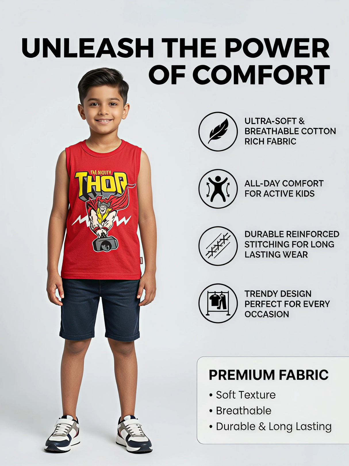 Boys Red Thor Graphic Print Sleeveless T-Shirt