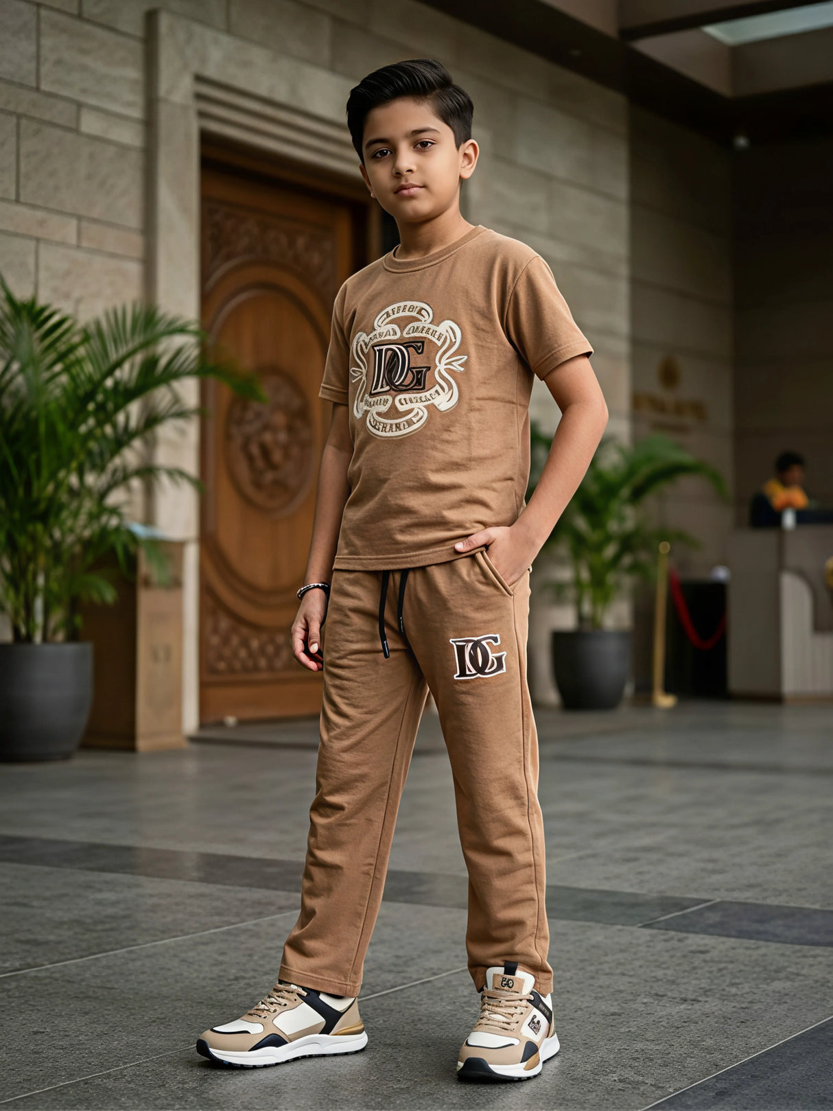 Boys Brown Graphic T-Shirt & Trackpants Co-ord Set