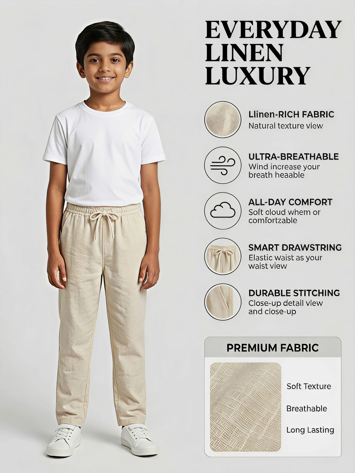 Boys' Classic Cream Comfort-Fit Track Pants