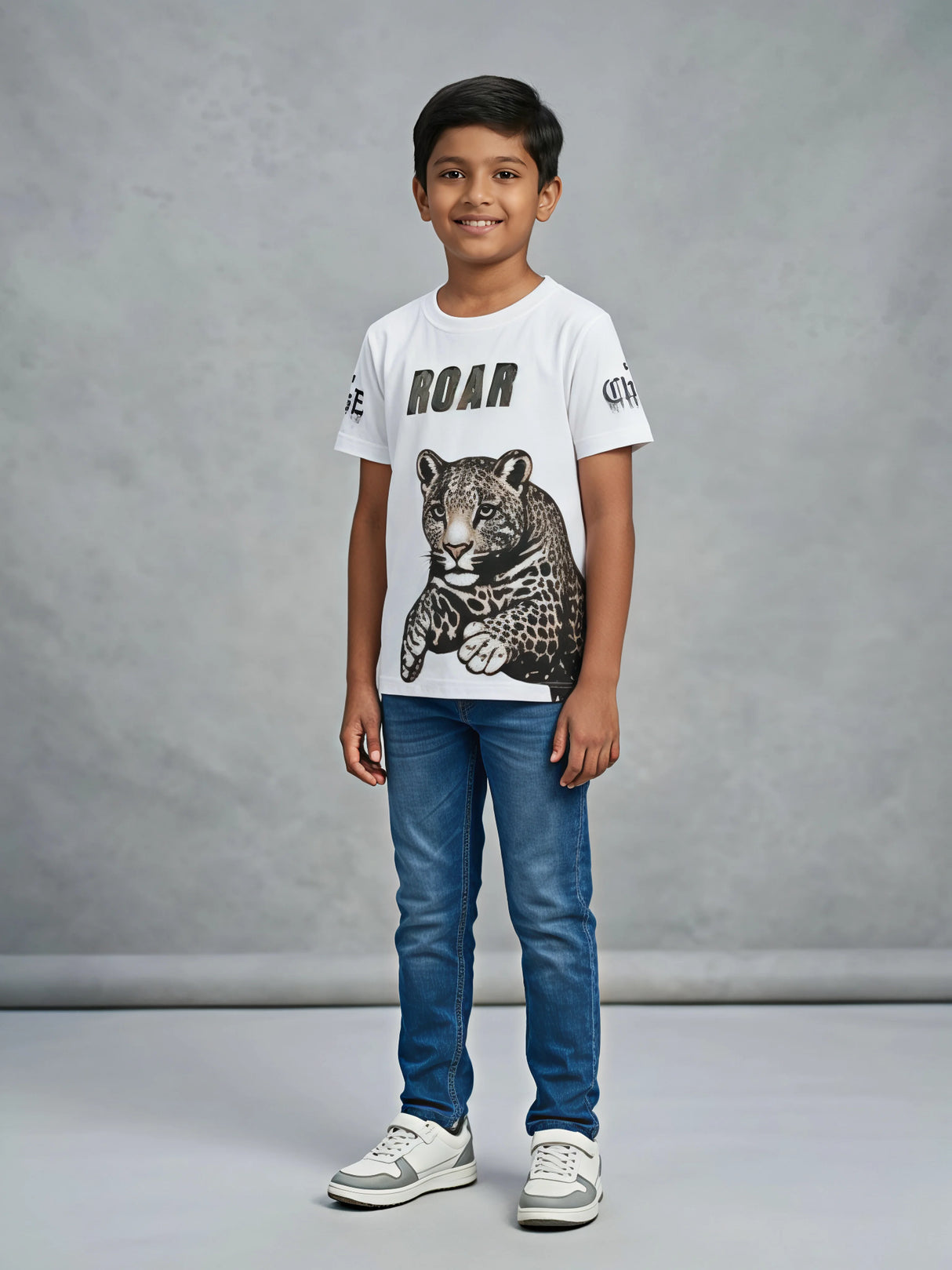 Boys White Leopard Print Graphic T-Shirt - Roar Edition