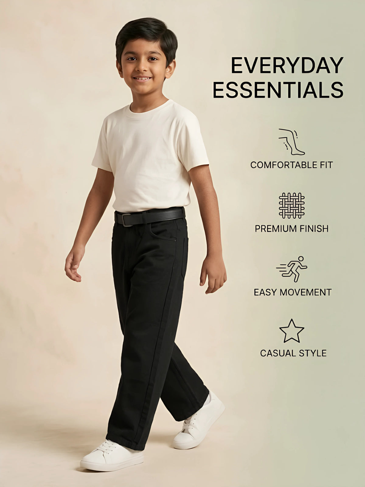 Boys Black Relaxed Fit Casual Trousers