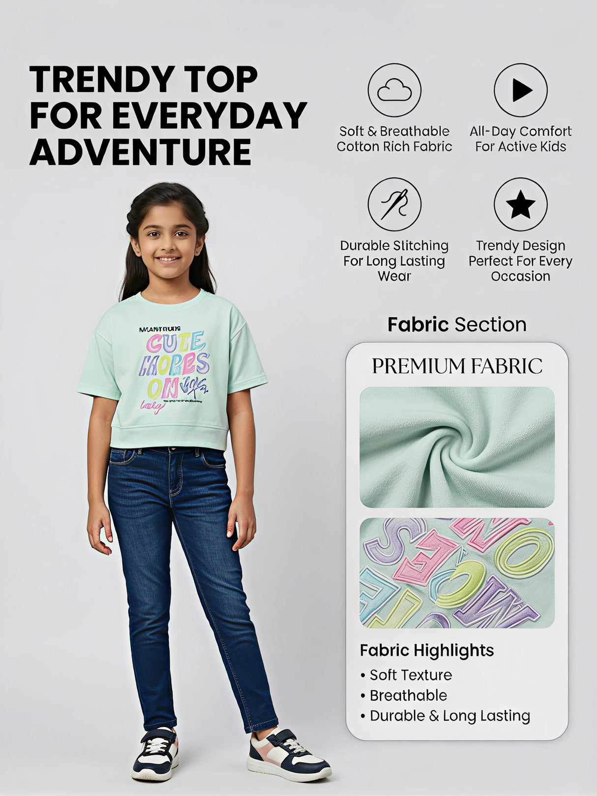 Girls Mint Green Graphic Cotton Top