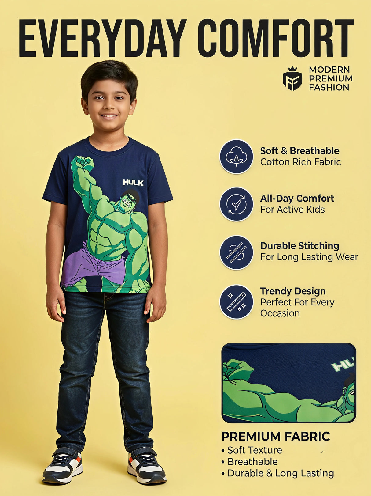 Boys Navy Blue Hulk Graphic T-Shirt