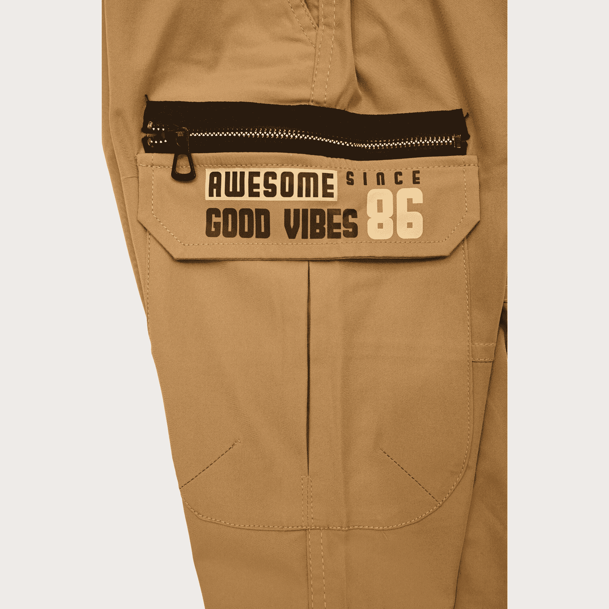 Boys Casual Fashion Cotton Joggers With Rib - Khakhi