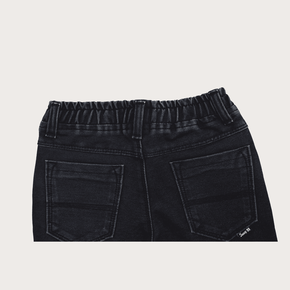 Boys Casual Plain Jeans Shorts Full Elastic - Blue