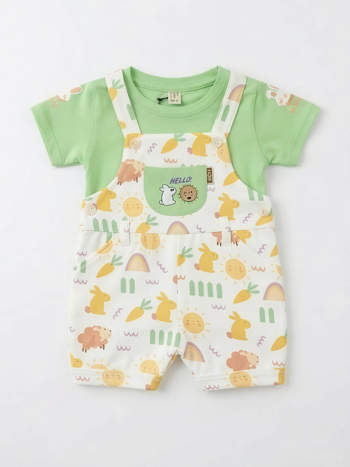 Infant Boys Green Printed Dungaree Set..