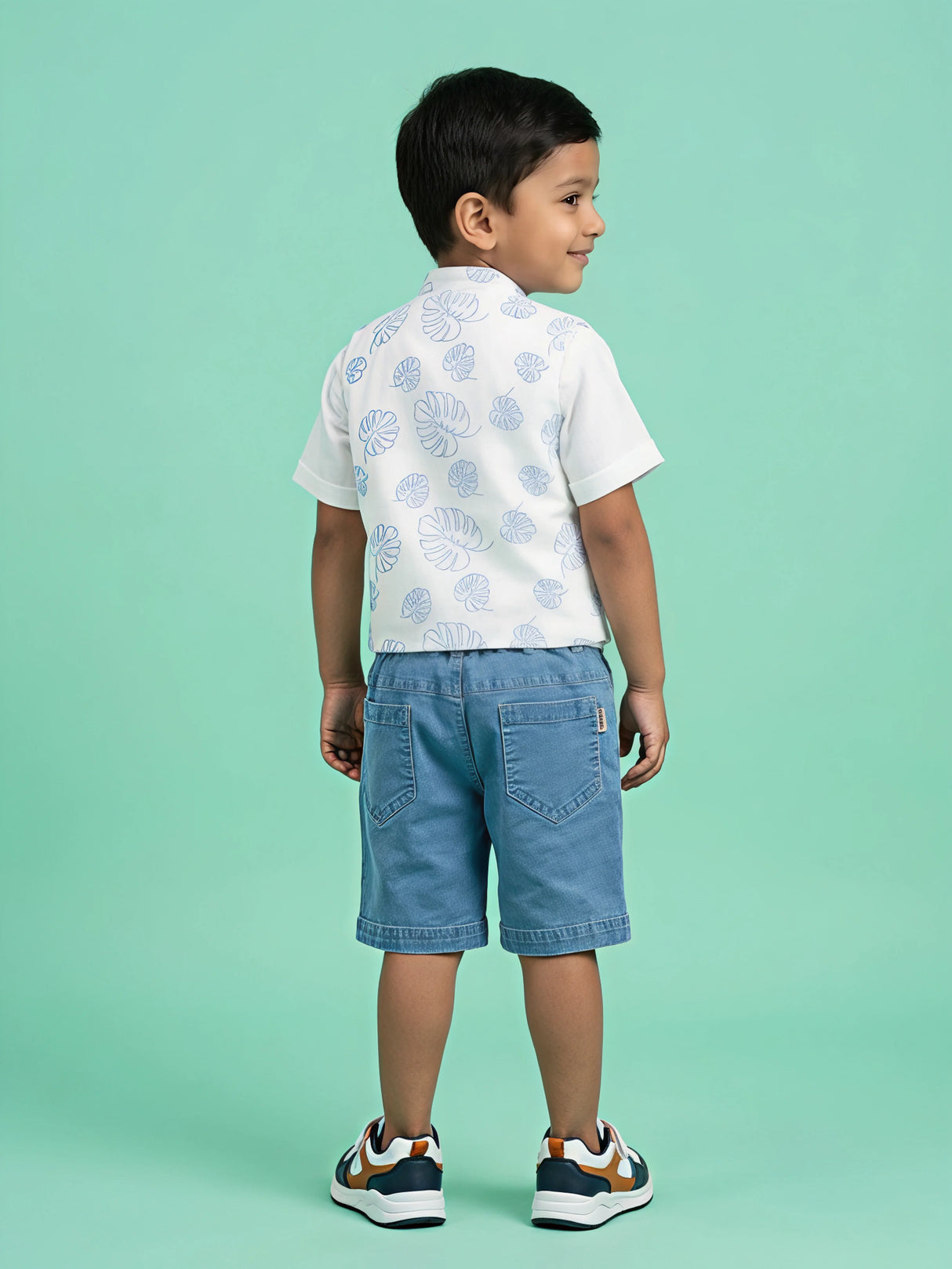 Boys Blue Leaf Print Co-ord Set with Shorts.