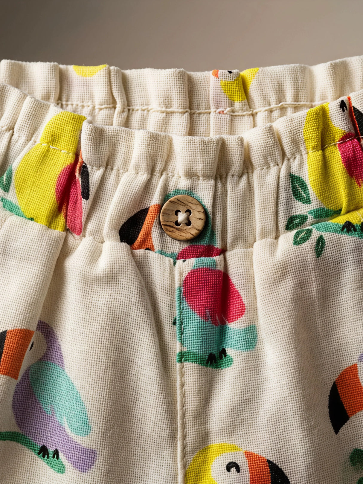 Girls Pink Toucan Print Cotton Shorts with Paperbag Waist