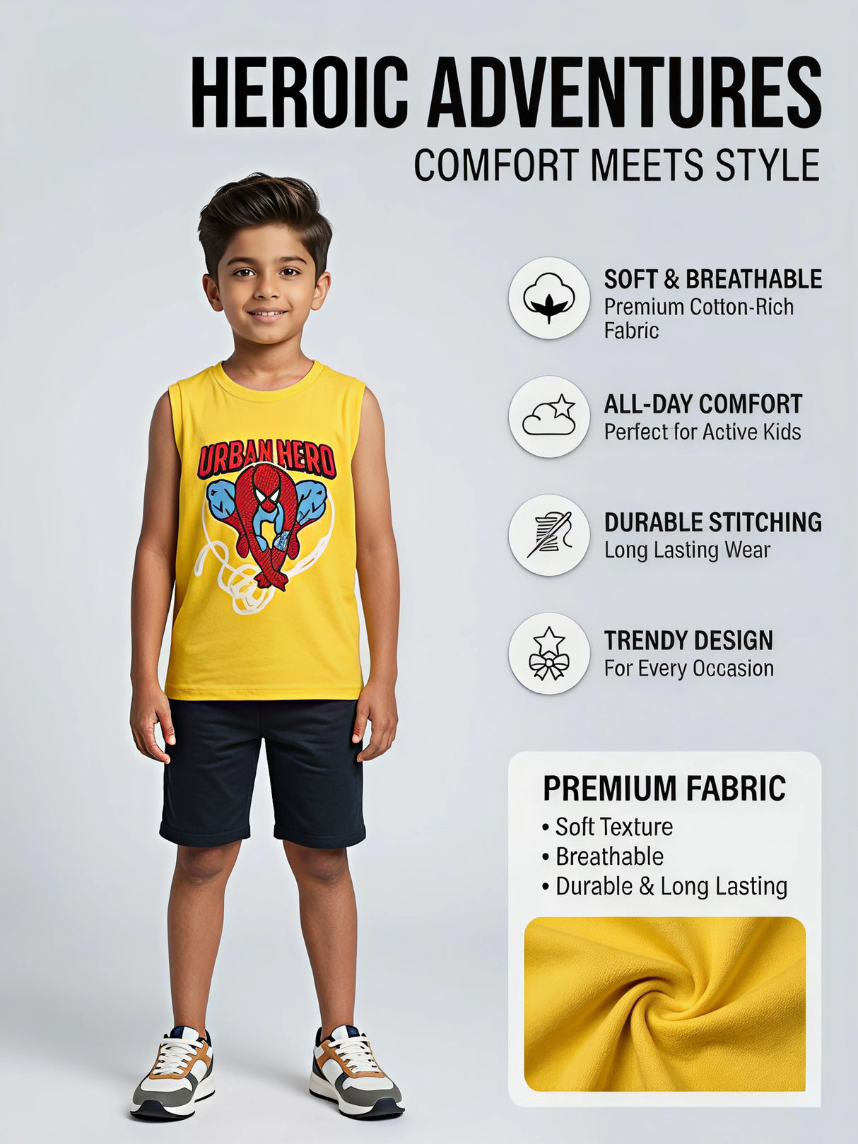Boys Yellow Spider-Man Graphic Sleeveless T-Shirt