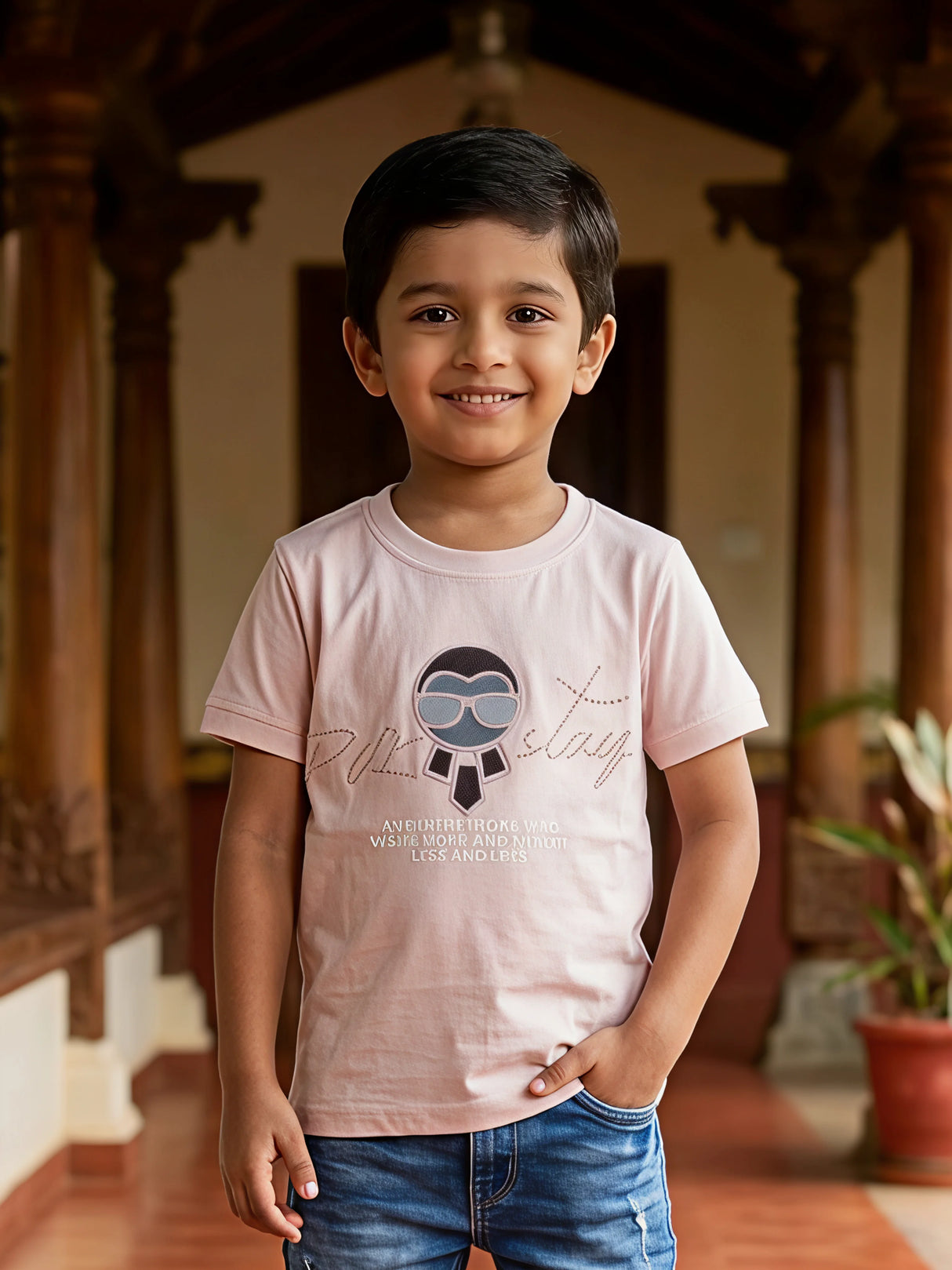 Boys Peach Graphic Print Crew Neck T-Shirt