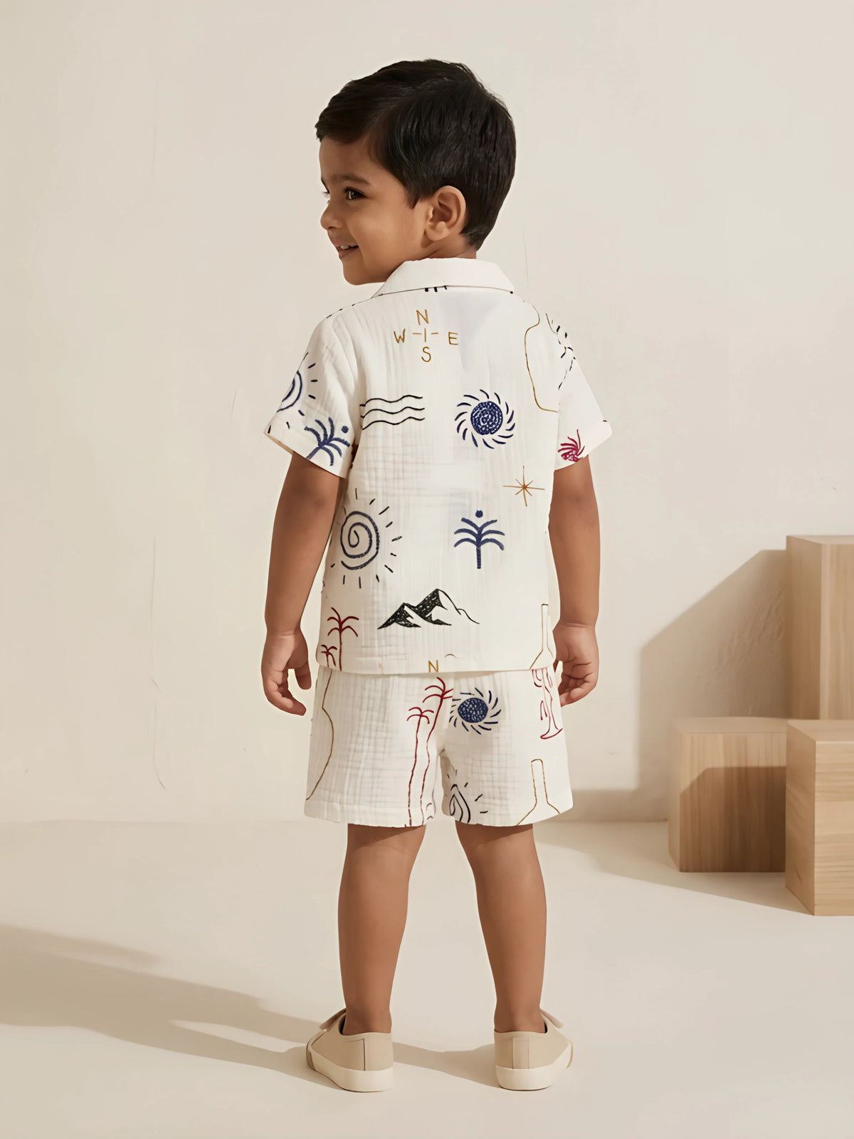 Blue Graphic Printed Cotton Boys Coordinate Set