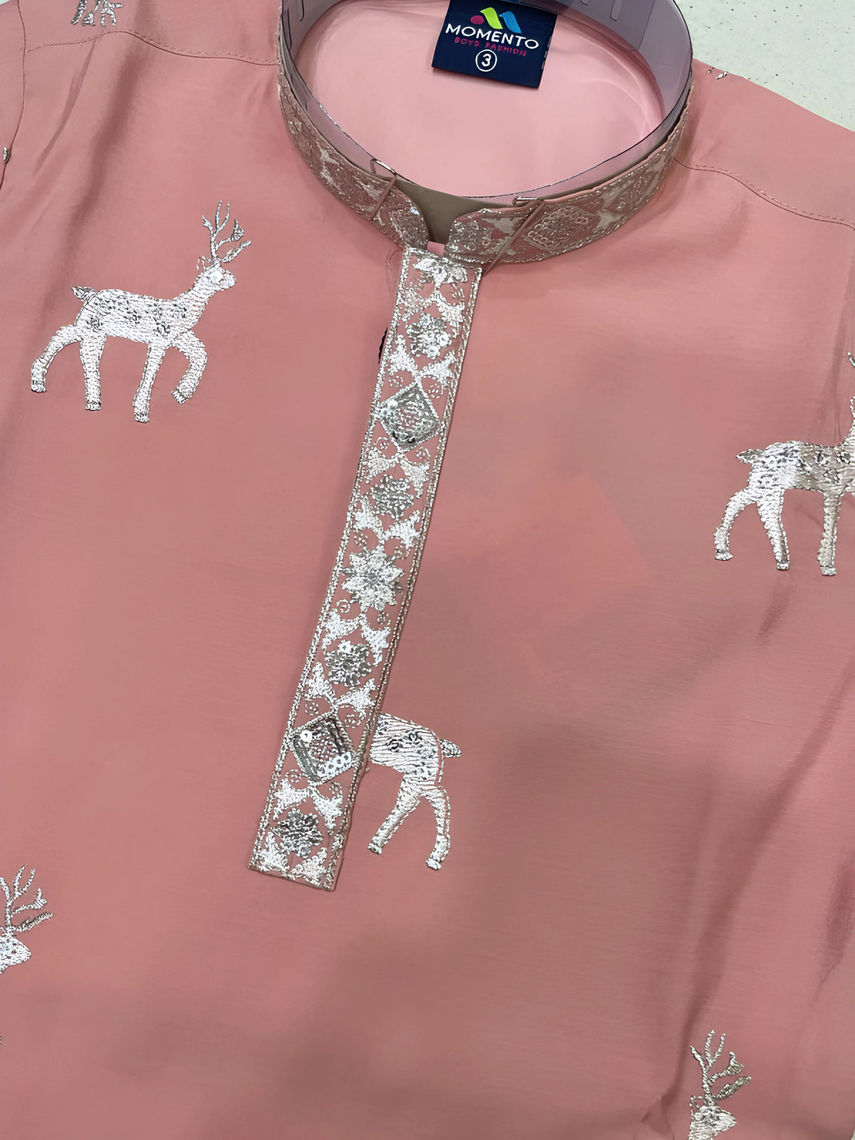 Pink Deer Print Kurta Pajama Set for Boys