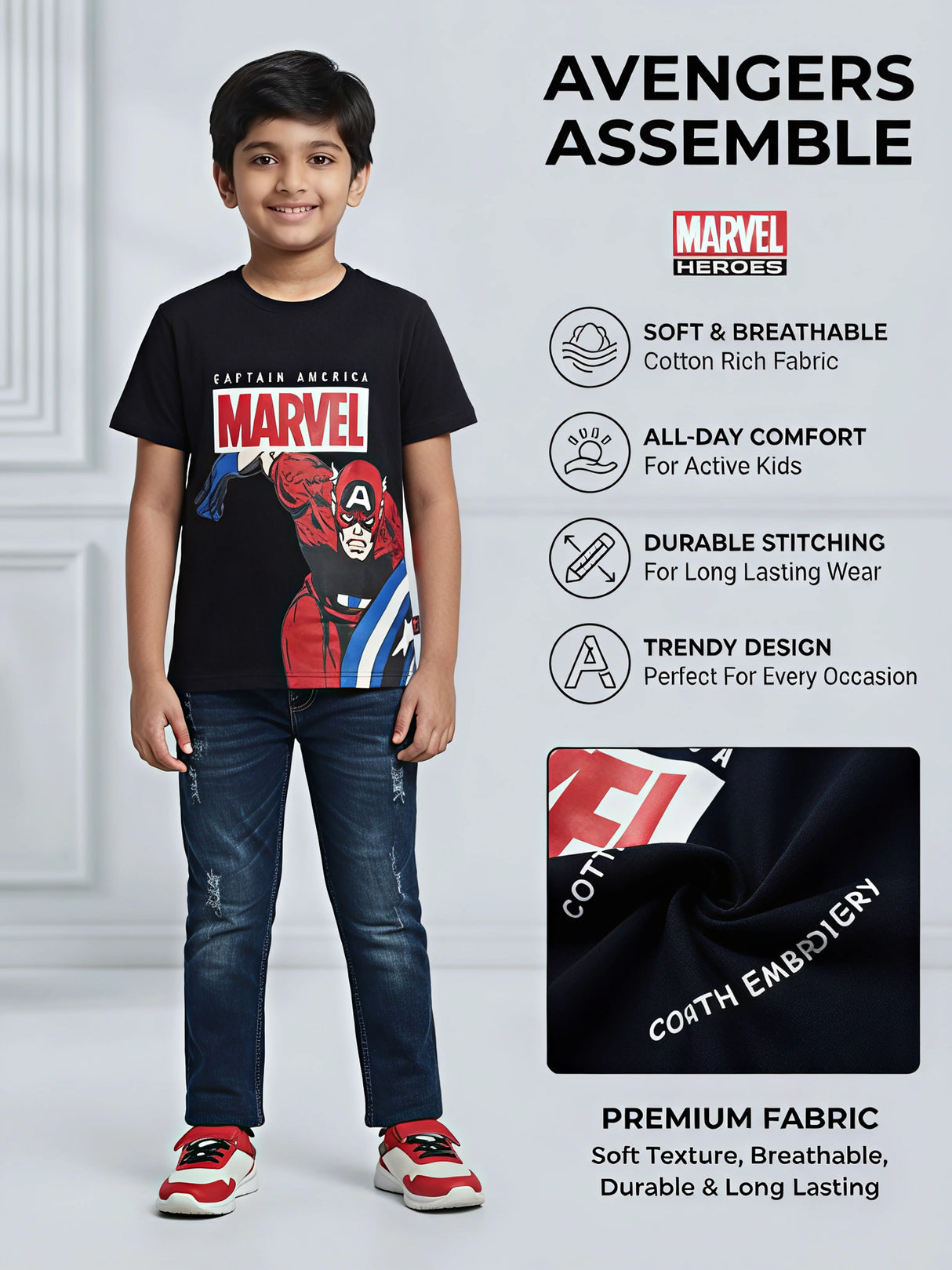 Boys Navy Blue Captain America Graphic T-Shirt