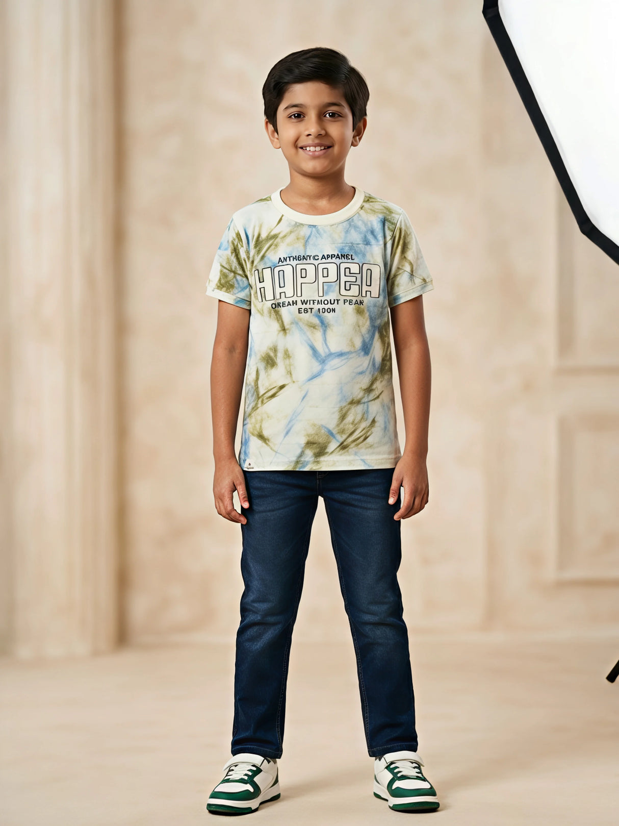 Boys Green Tie-Dye Cotton T-Shirt