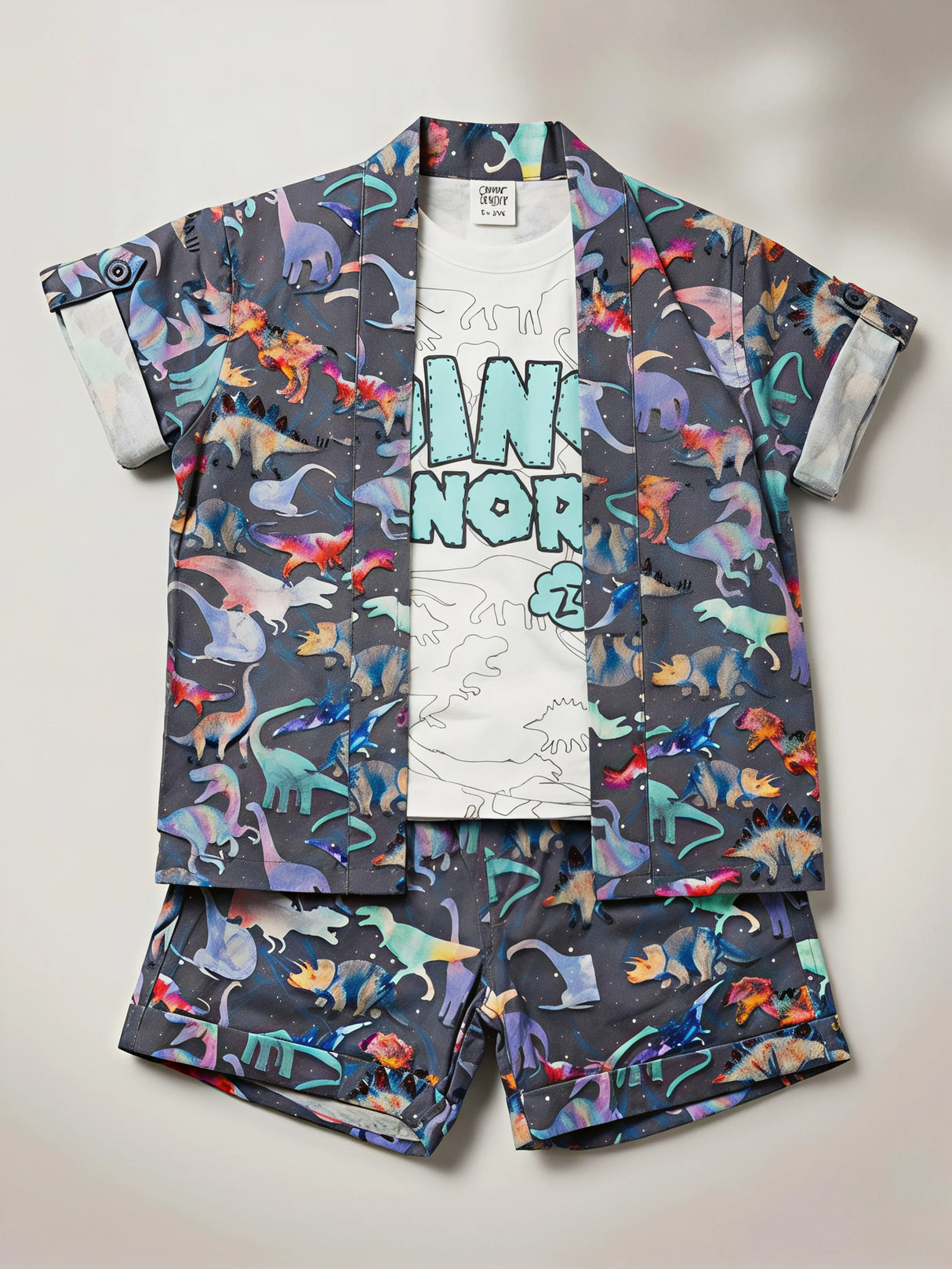 Boys Grey Dinosaur Print Cotton Co-ord Set
