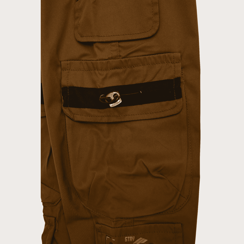 Boys Casual Plain Cotton Joggers With Rib - Coffee