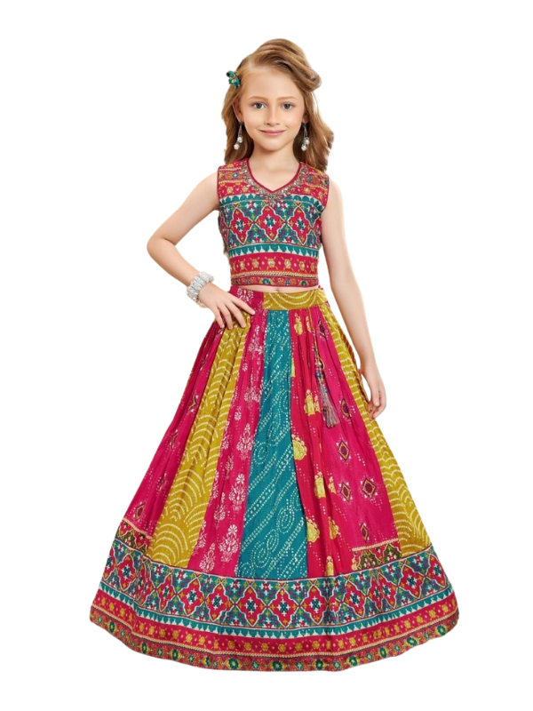 Kids Multi-Color Bandhani Print Lehenga Choli