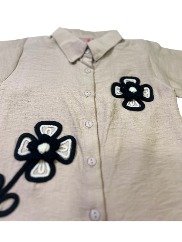 Girls' Floral Appliqué Button-Down Shirt