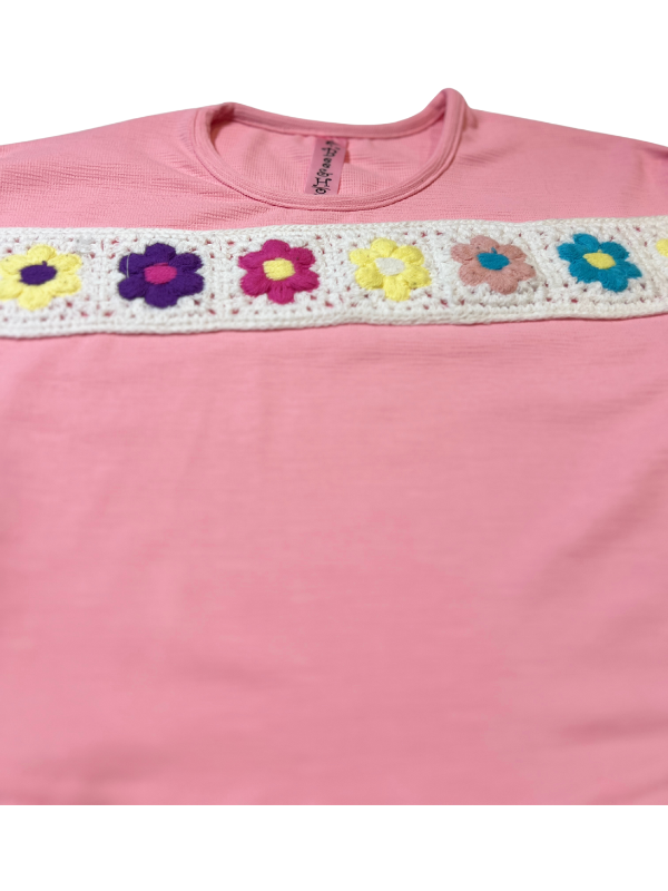 Girls' Floral Appliqué Button-Down Shirt