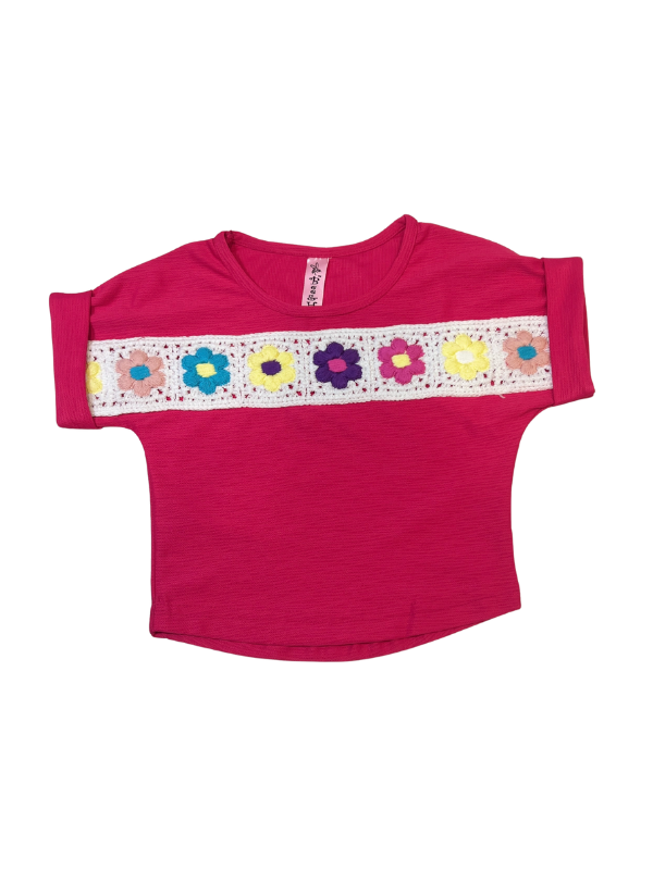 Girls' Floral Appliqué Button-Down Shirt