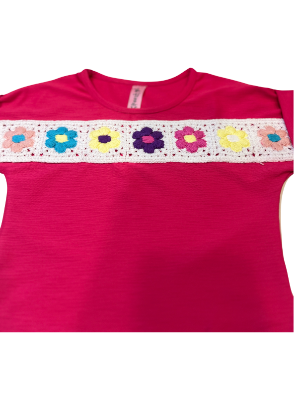 Girls' Floral Appliqué Button-Down Shirt