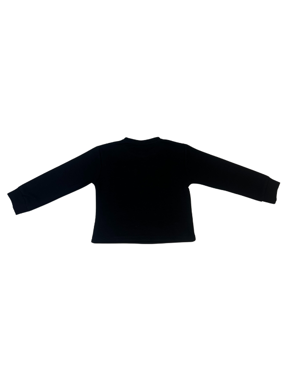 Girls' long-sleeved black top with a large, sparkly flower appliqué made of rhinestones or pearls on the chest.
Export to Sheets