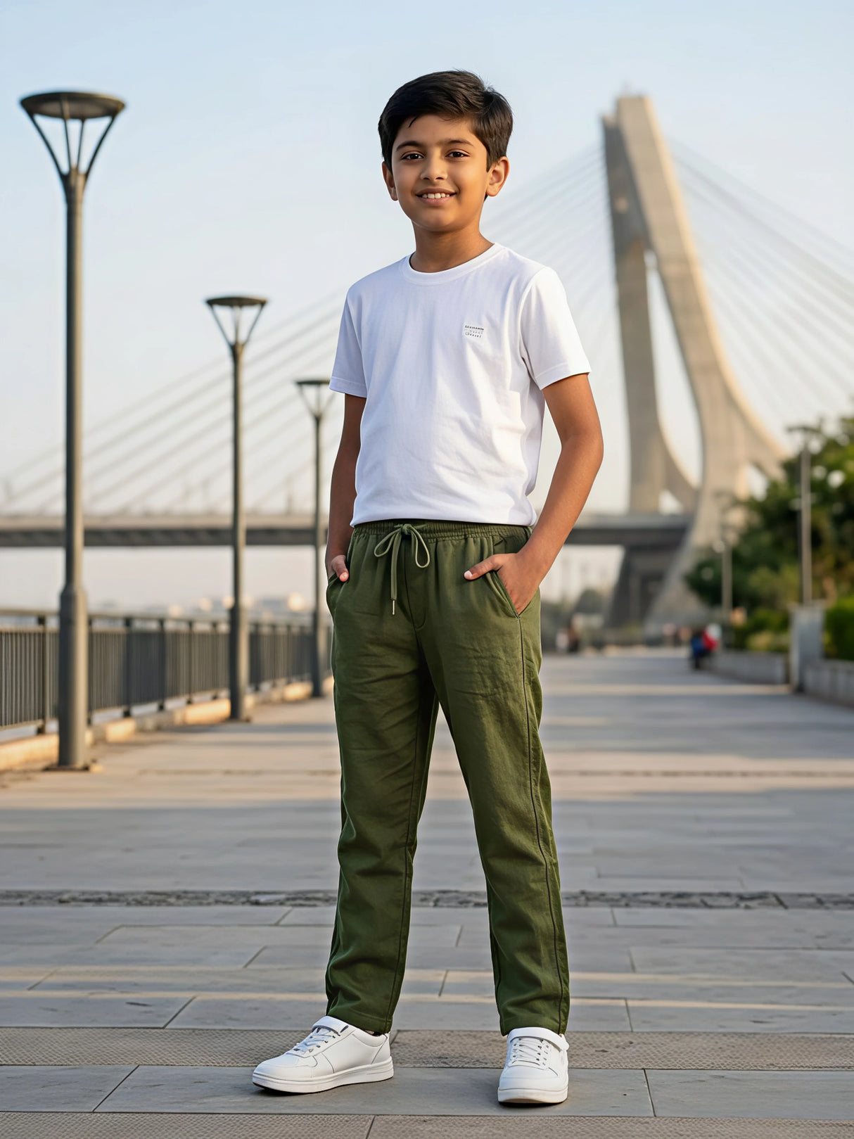 Boys' Forest Green Lightweight Casual Cotton Pants