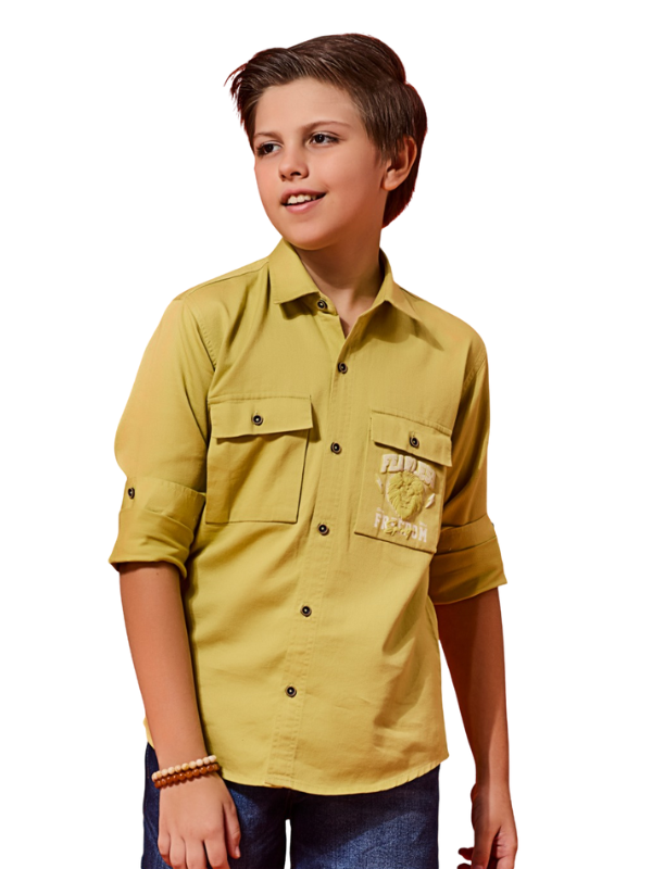 Boys' Olive Green Embroidered Utility Shirt