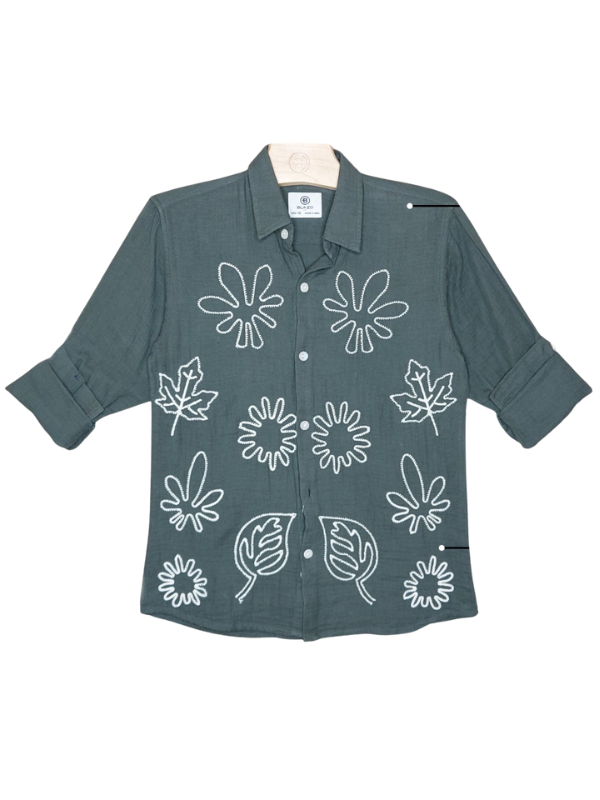 Boys' Brown Statement Shirt with Stud Embellishment