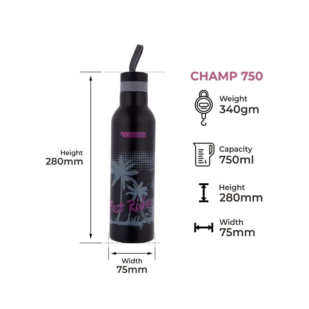Dubblin Water Bottle Champ Steel 750 Ml Purple For Unisex.