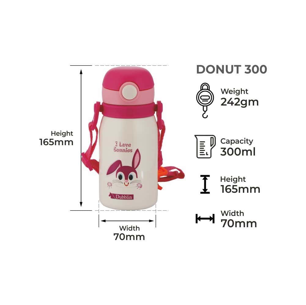 Dubblin Water Bottle Donut Steel 300 Ml Pink For Unisex.