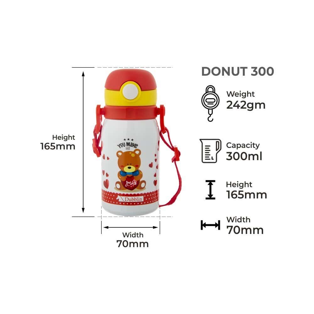 Dubblin Water Bottle Donut Steel 300 Ml Red For Unisex.