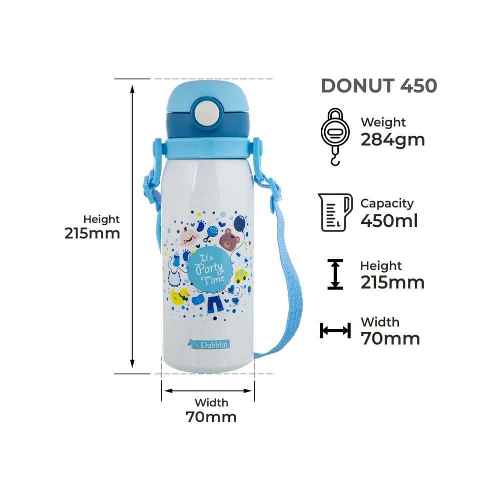 Dubblin Water Bottle  Donut Steel450 Ml Blue For Unisex.