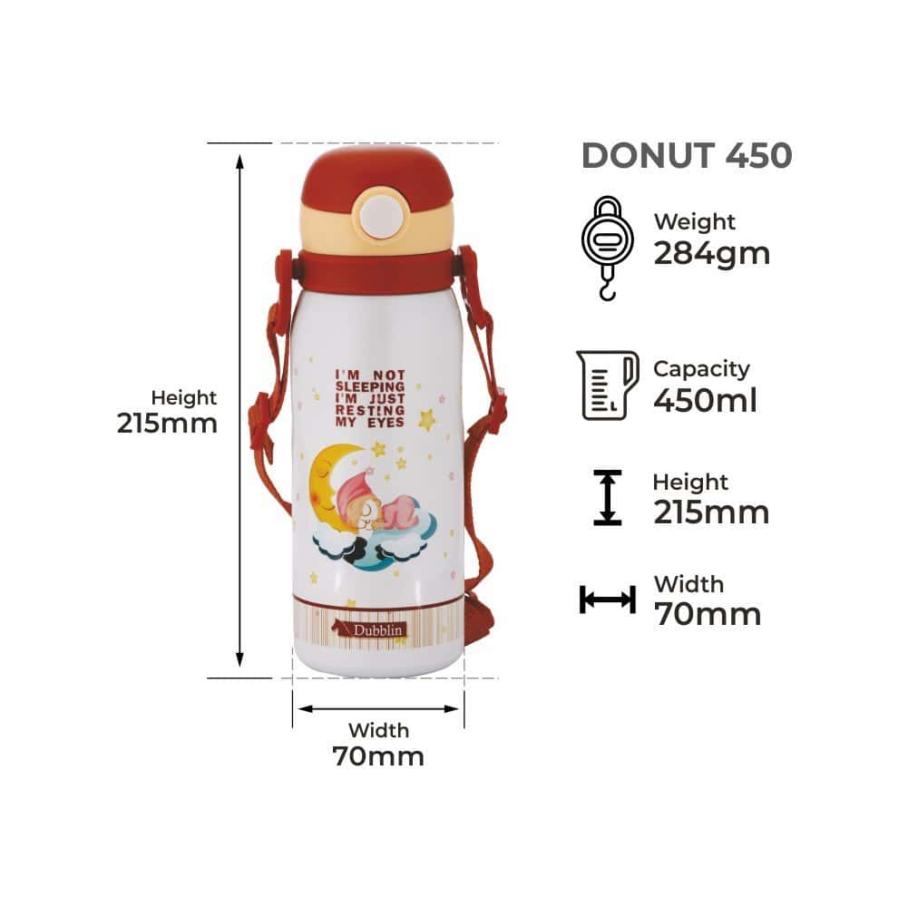 Dubblin Water Bottle  Donut Steel450 Ml Brown For Unisex.