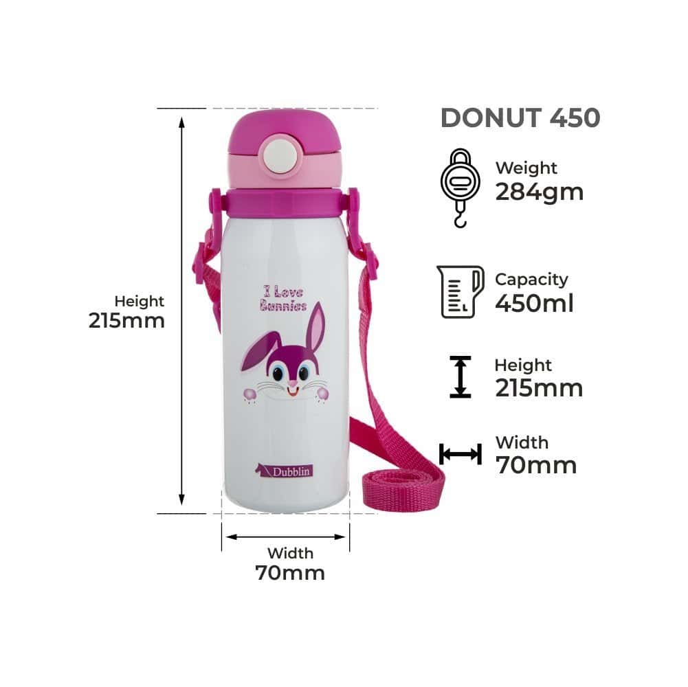 Dubblin Water Bottle  Donut Steel450 Ml Pink For Unisex.