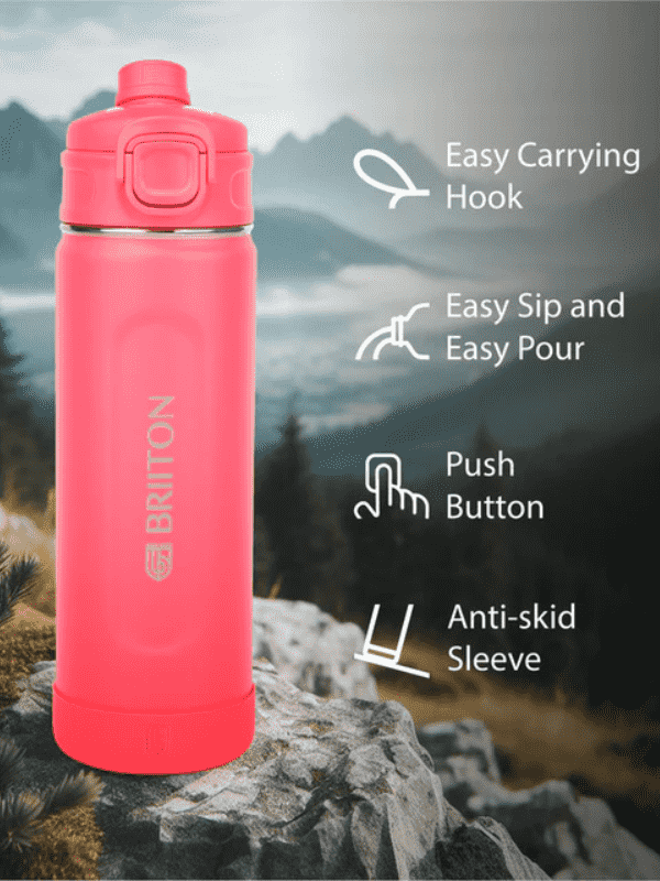 Briiton Water Bottle Universo Steel 1000 Ml Pink For Unisex.
