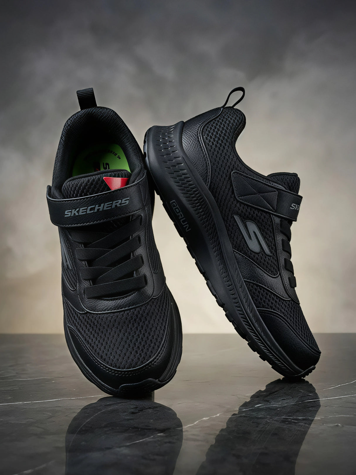 Skechers Unisex Black Velcro School Shoes.