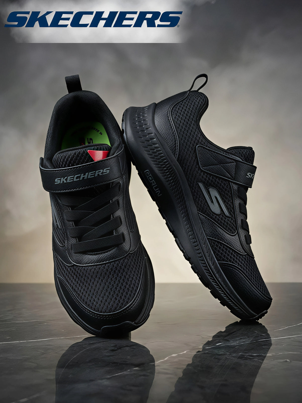Skechers Unisex Black Velcro School Shoes.