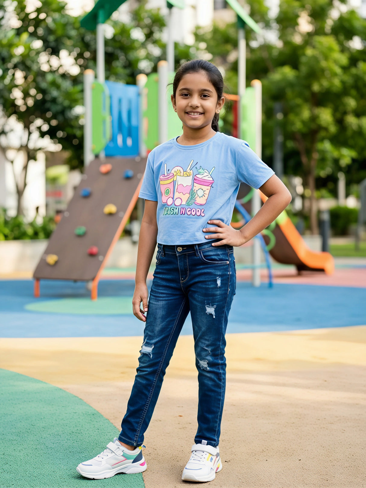 Girls Blue "Fresh N Cool" Summer Graphic Tee