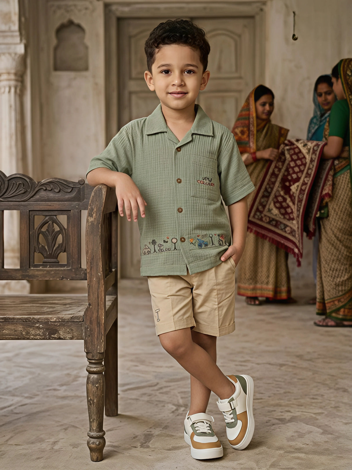 Boys Sage Green Textured Cotton Co-ord Set