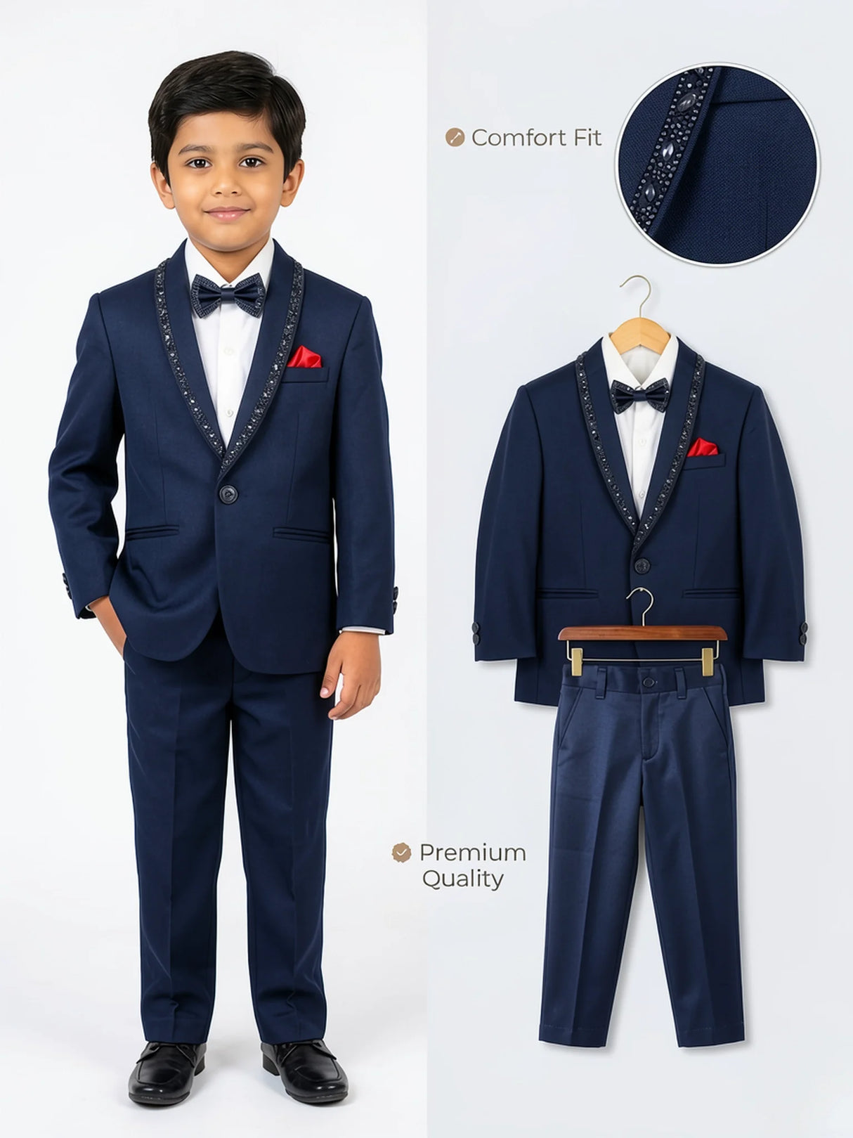 Navy Blue Coat Suit for Boys - Premium Formal Wedding Wear ()