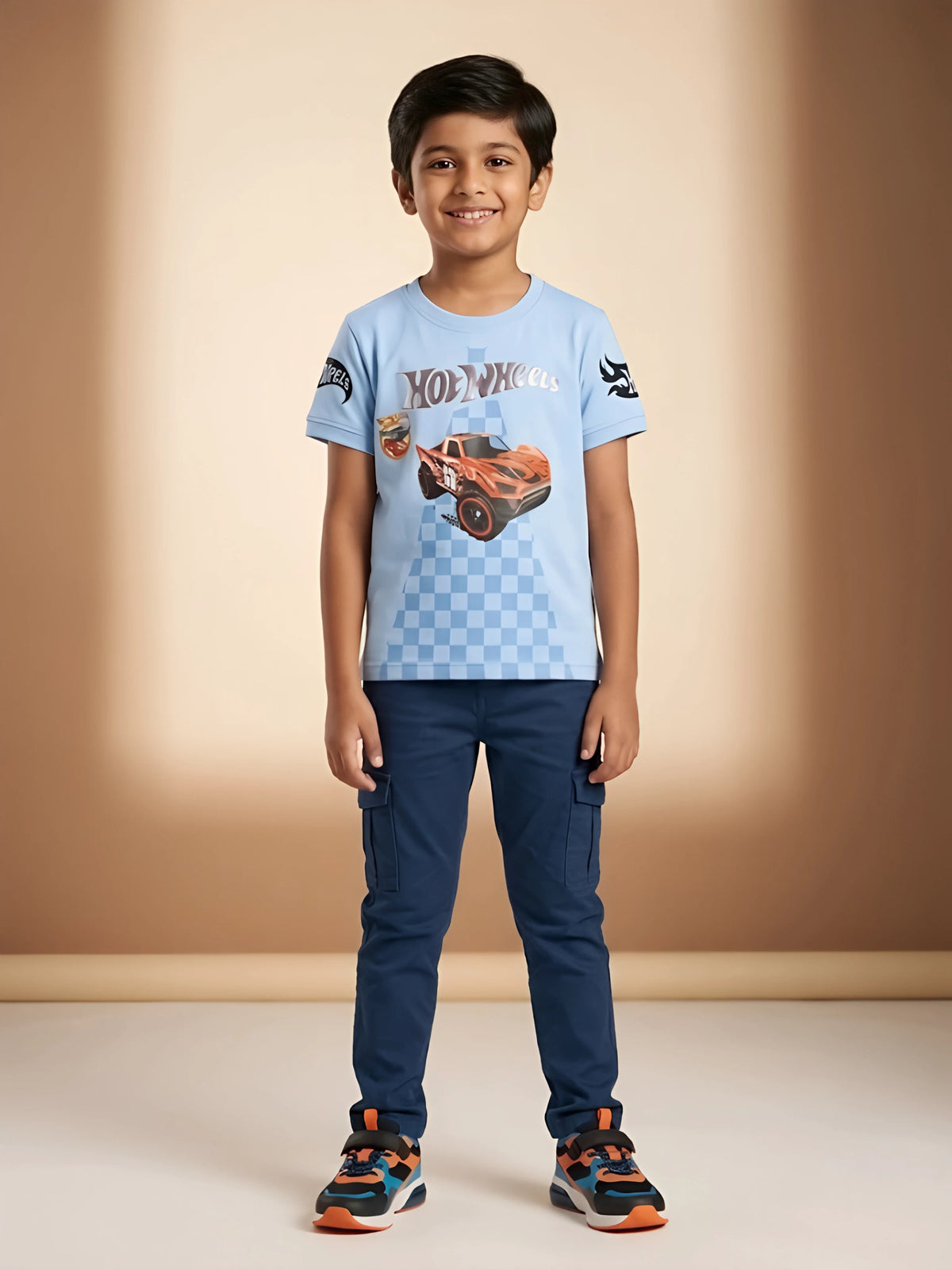 Boys casual light blue crew neck t-shirt in a solid color design