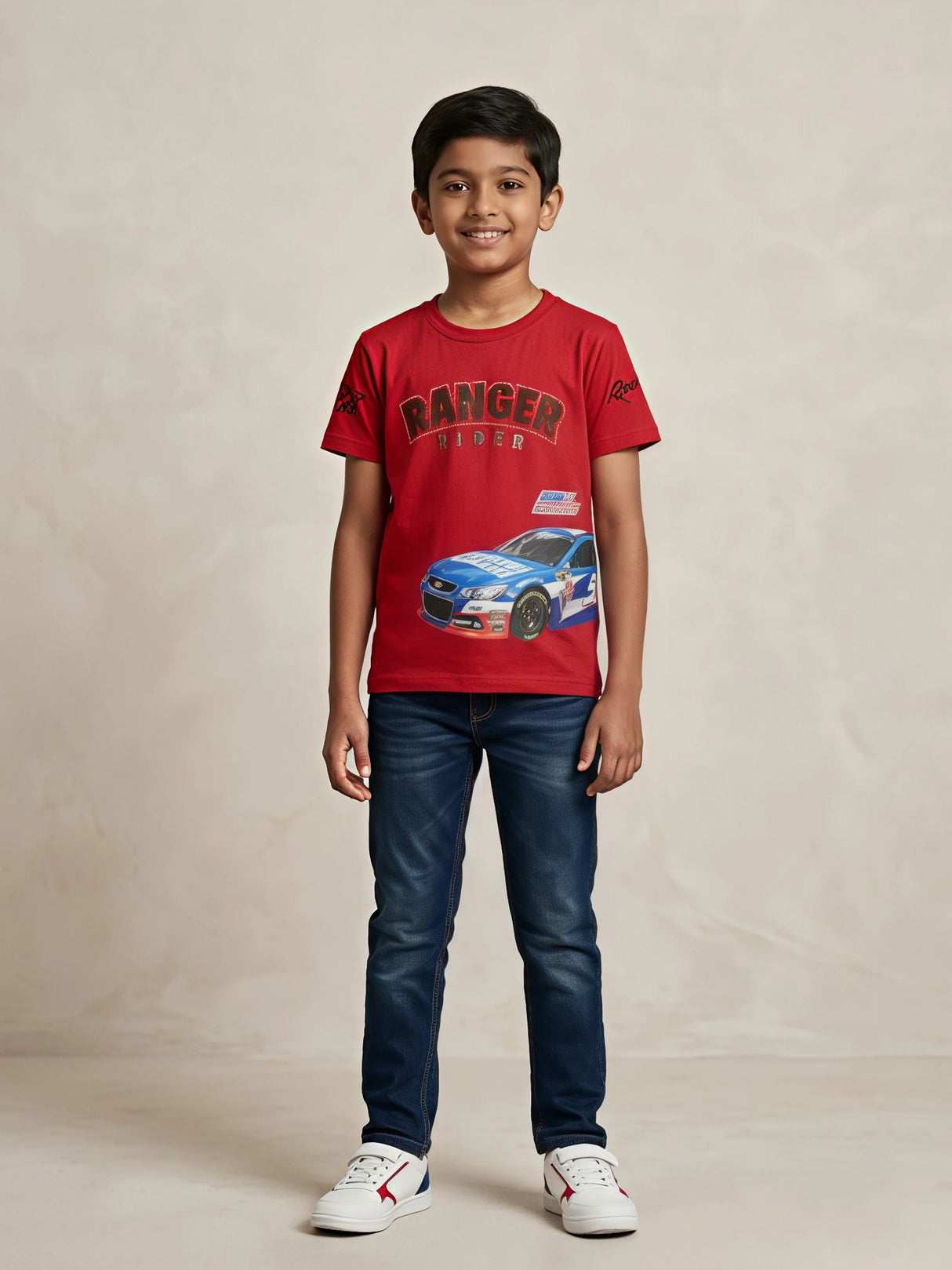 Boys Red Ranger Rider Race Car Graphic T-Shirt