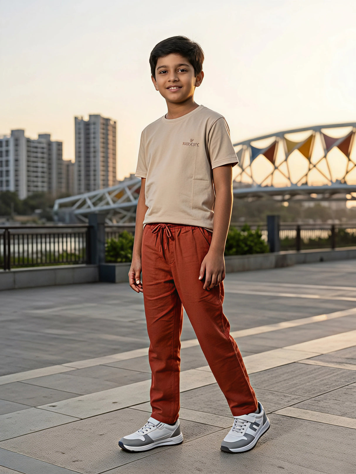 Boys' Burnt Orange Cotton Trackpants
