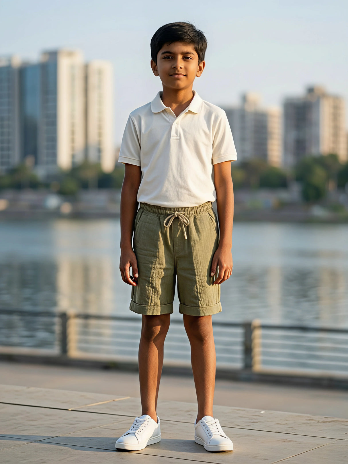 Boys’ Comfort-Stretch Cotton Drawstring Shorts - Olive Green