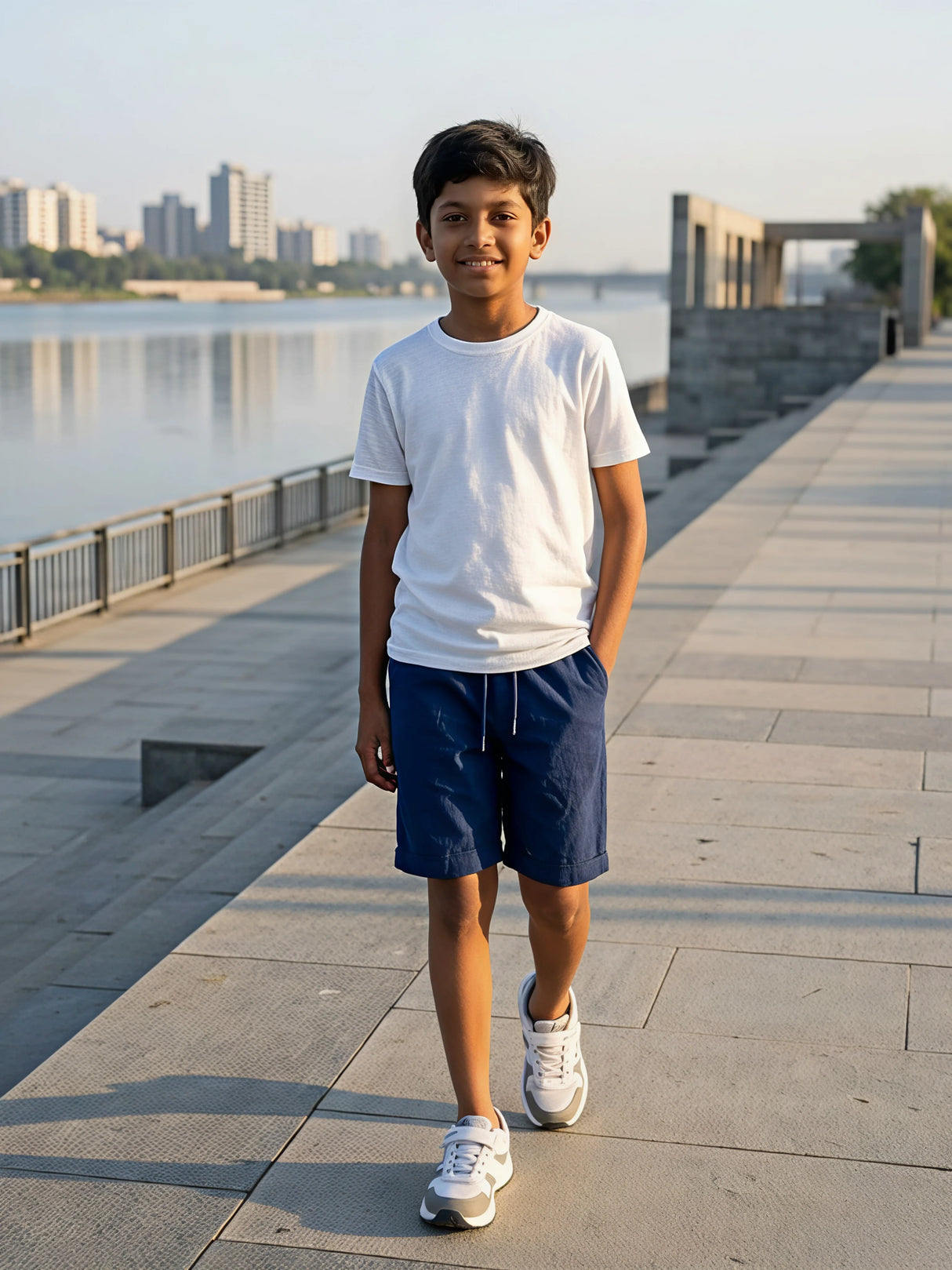 Boys' Navy Blue Cotton Drawstring Shorts - Classic Comfort