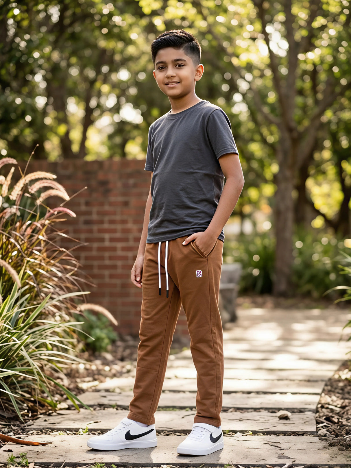 Boys Trepo Brown Slim-Fit Trackpants