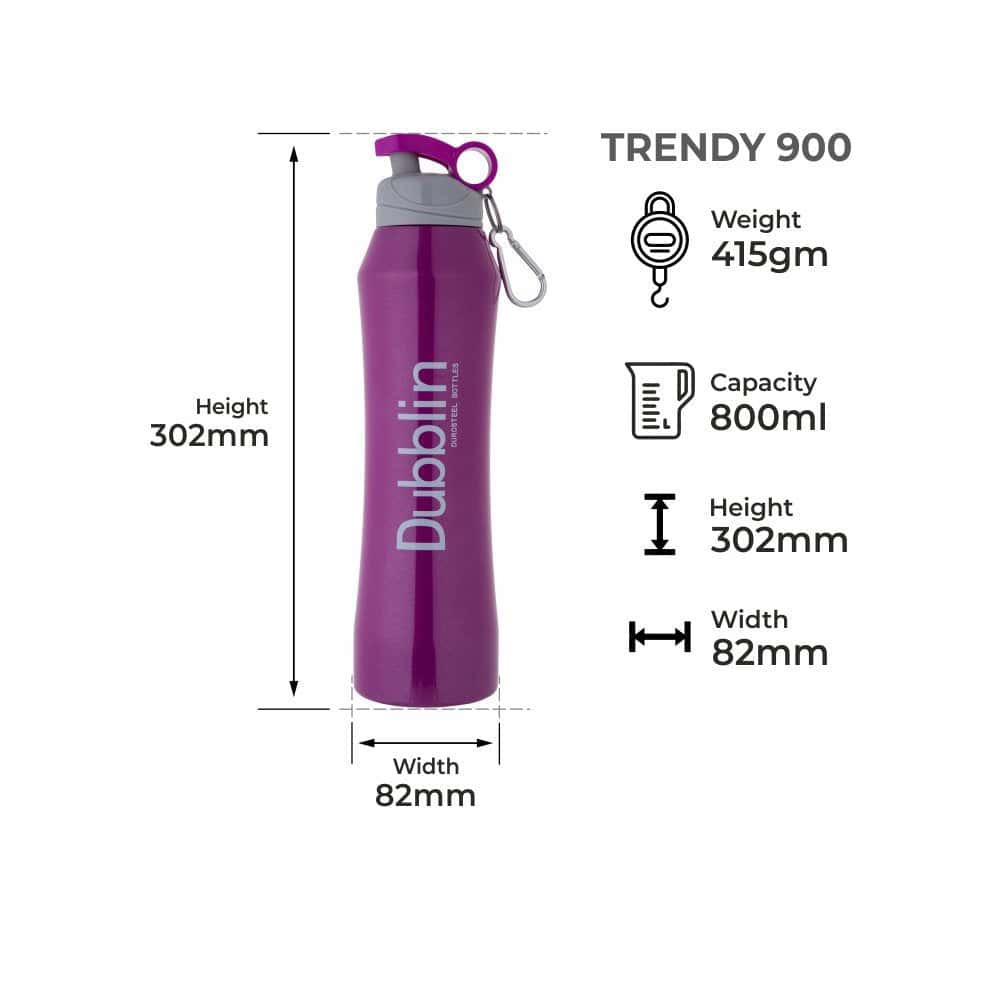 Dubblin Water Bottle Trendy Steel 900 Ml Purple For Unisex.