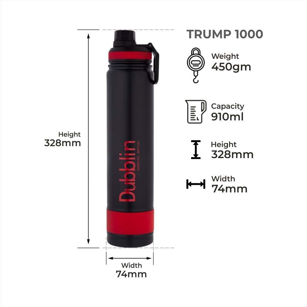 Dubblin Water Bottle Trump Steel1000 Ml Red For Unisex.